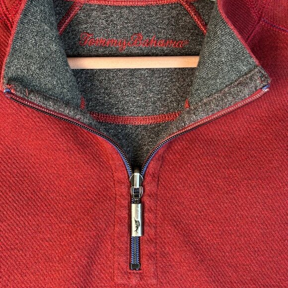 Tommy Bahama Mens Reversible 1/4 Zip Pullover Sweater XL Red Gray Coastal Casual - Picture 4 of 11